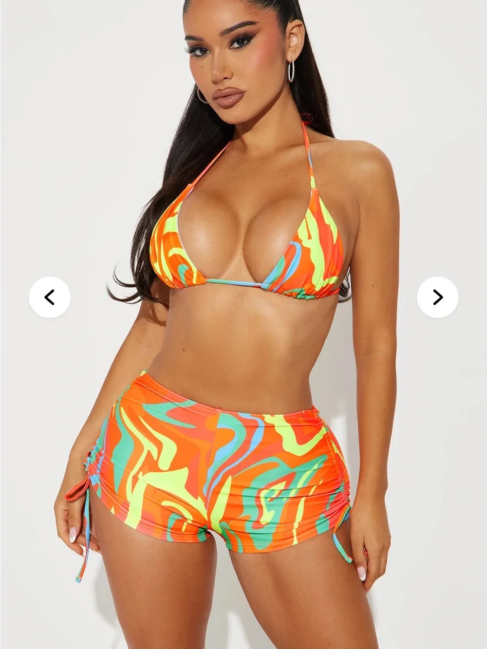 Fashion Nova Neon Orange & Aqua Swirl Bikini Set with Cover-Up